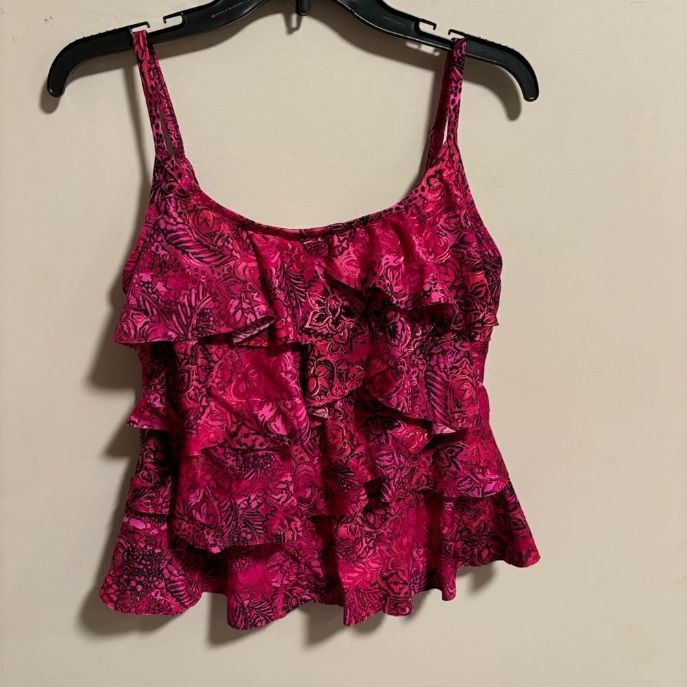 Miraclesuit Swimsuit Bikini Tankini Top Pink Tiering Up Ruffles- Size 8